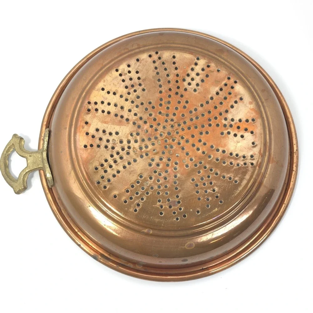 Heavy Rim Vtg Turkish Copper Colander Star Punched Sieve Hearth Chestnut Roaster